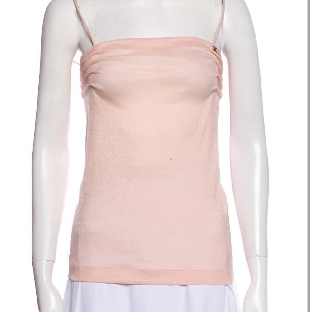 Chanel Elegant Pink Spaghetti Strap Top With Ties In Back